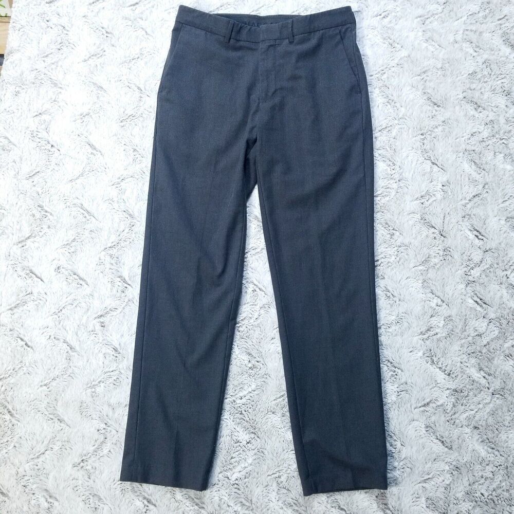 J.m. Haggar‎ Dress Pants Mens 34x32 Gray Slim Fit Flat Front Casual